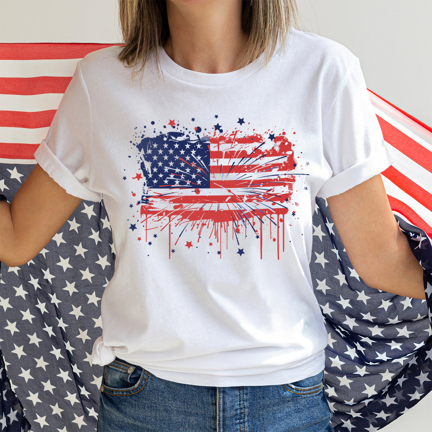USA Flag Splash Fireworks T-shirt