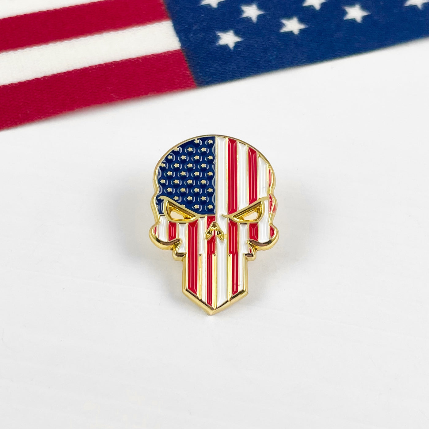 Gold American Punisher Skull Pin