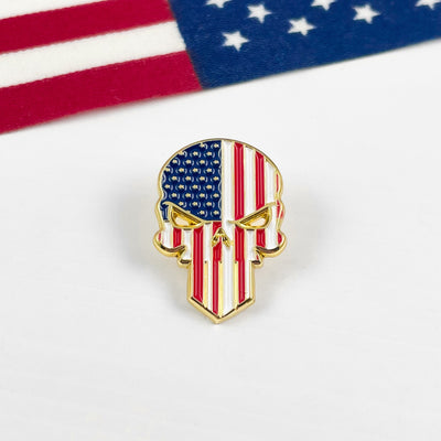 Gold American Punisher Skull Pin