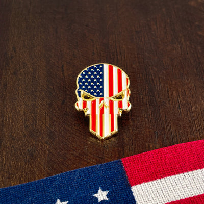 Gold American Punisher Skull Pin