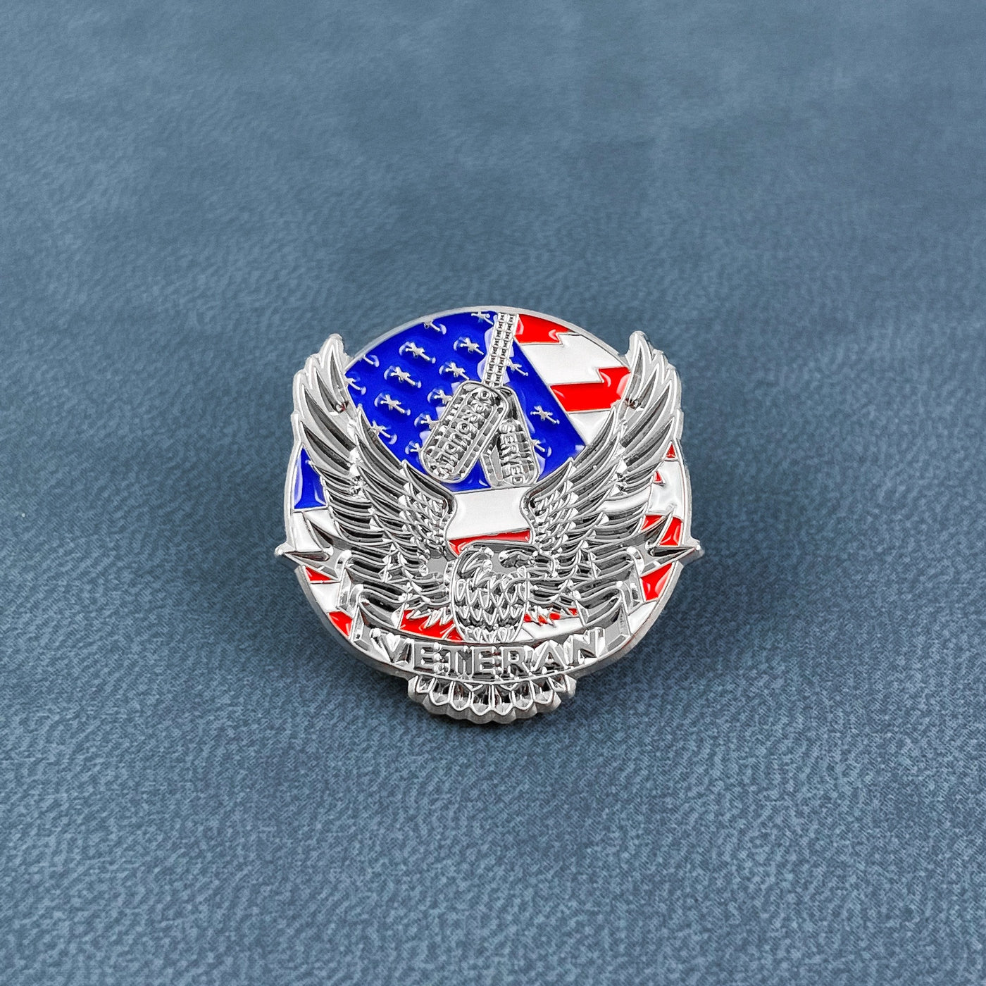 Silver Flying Veteran Eagle Pin