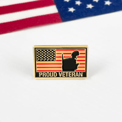 Gold Proud Veteran Silhouete Flag Pin