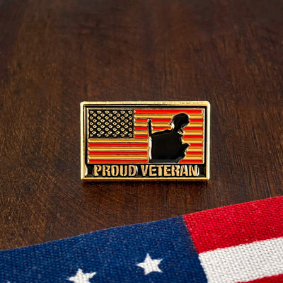 Gold Proud Veteran Silhouete Flag Pin