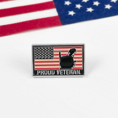 Silver Proud Veteran Silhouete Flag Pin