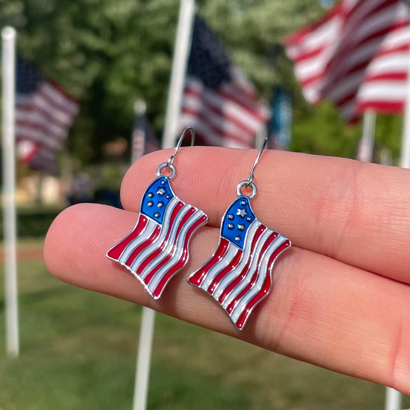 American Flag Heart Metal Earrings- Order Wholesale