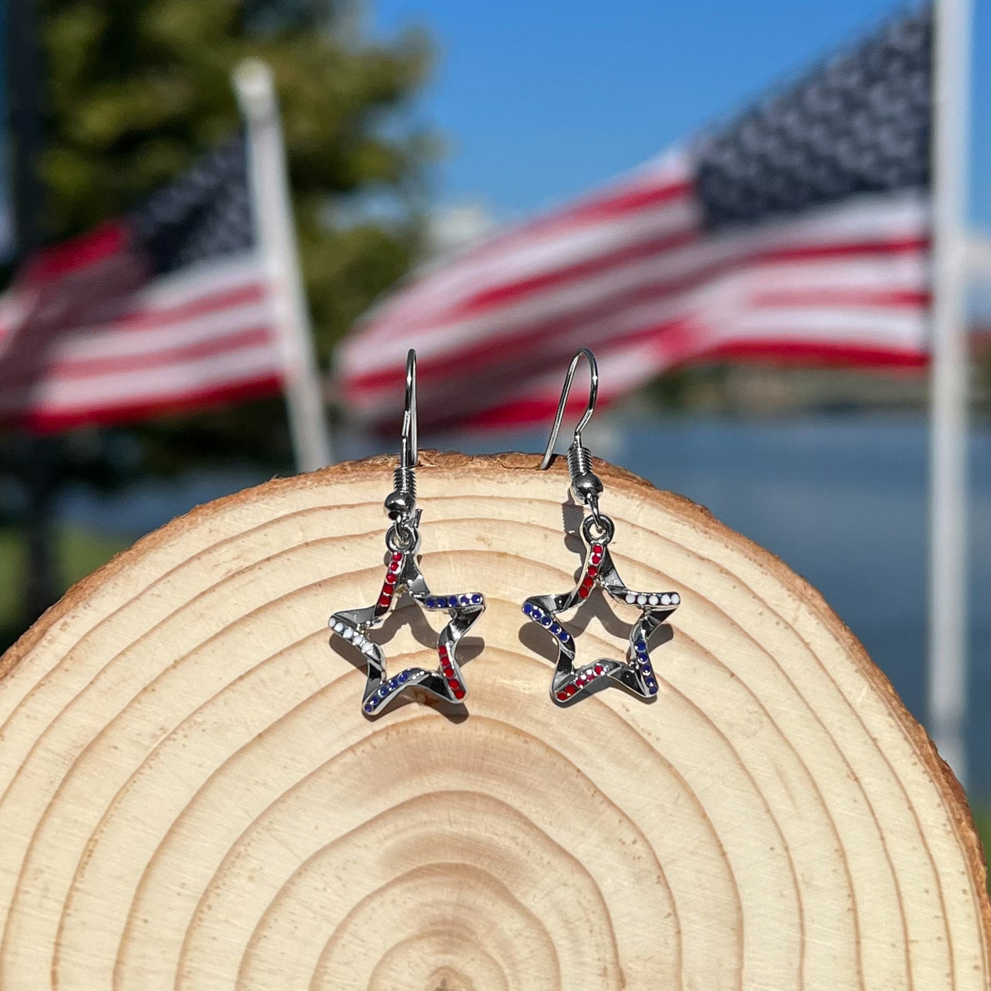 Red White and Blue Star Earrings