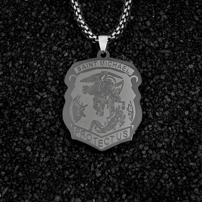 Saint Michael Badge Necklace-Black