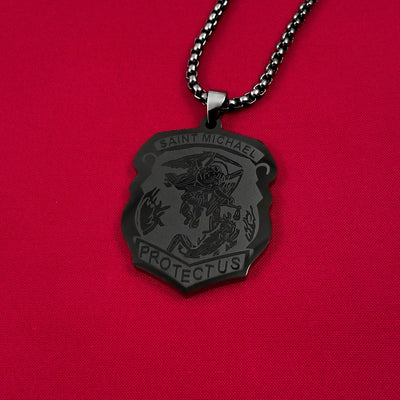 Saint Michael Badge Necklace-Black