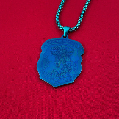 Saint Michael Badge Necklace-Blue