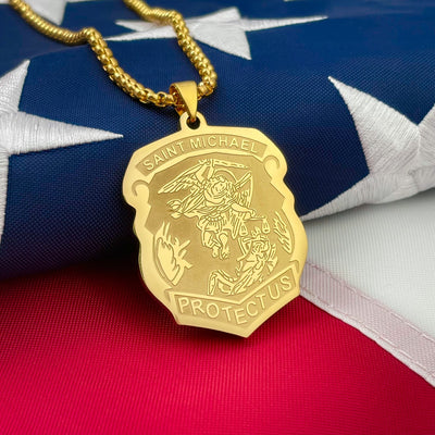 Saint Michael Badge Necklace-Gold