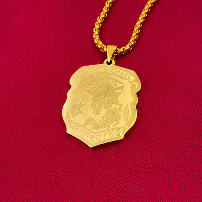 Saint Michael Badge Necklace-Gold