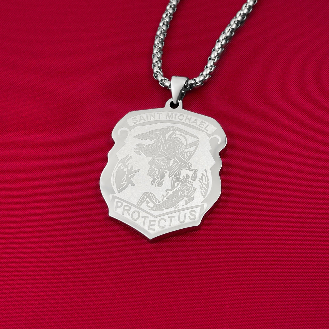 Saint Michael Badge Necklace-Silver