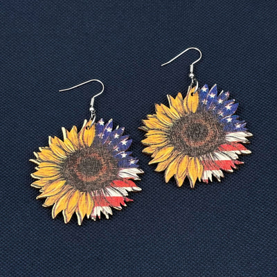 Wooden American Sunflower Earrings